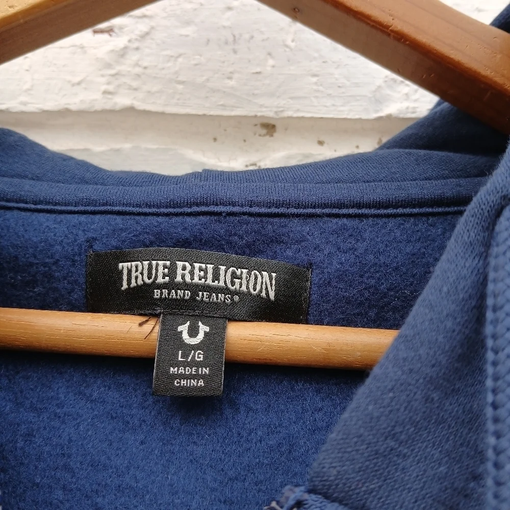 True Religion Full Zip Hoodie Logo Navy Large